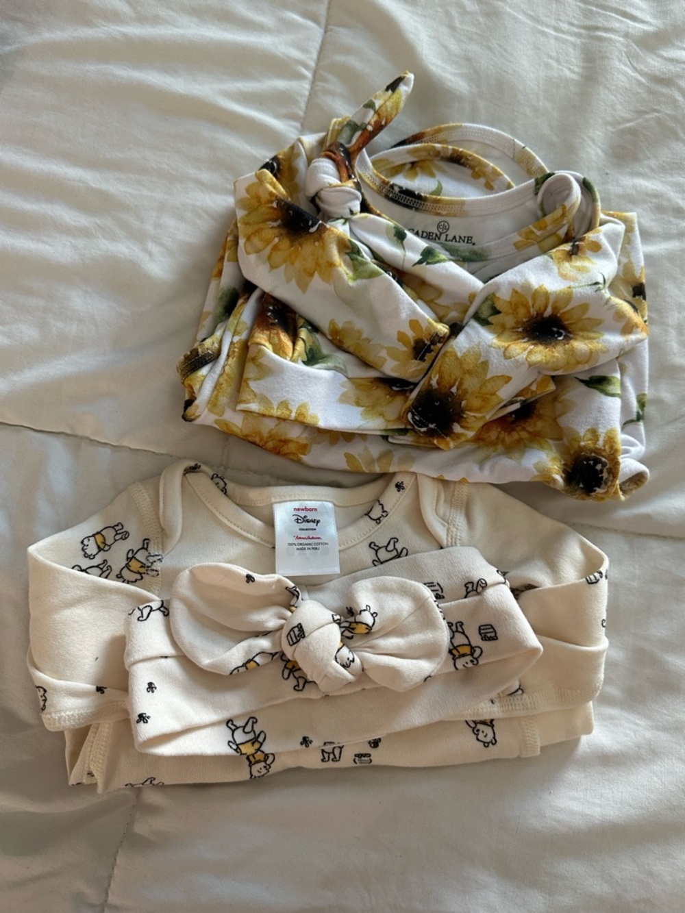 Caden Lane Sunflower Gown & Headwrap & Cream Disney Pooh Gown & Headband Set